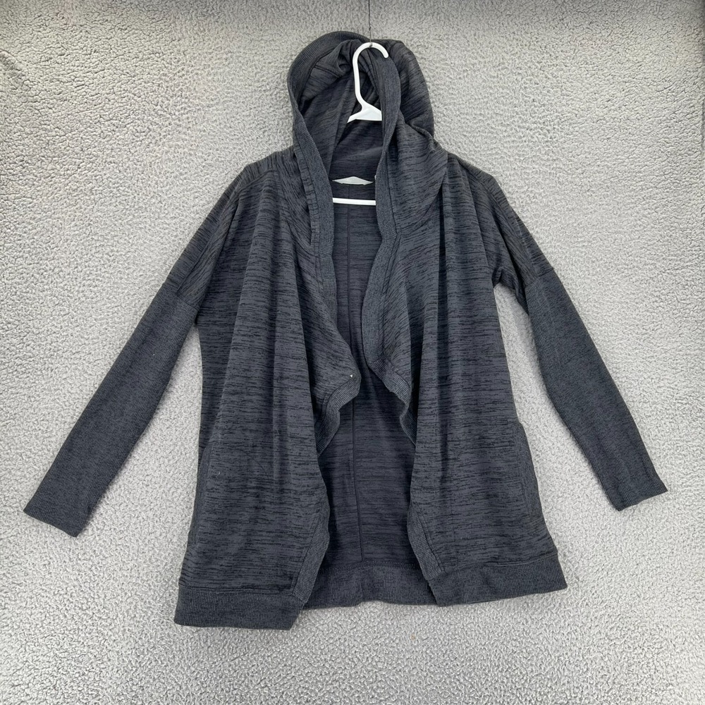 Athleta Cardigan Sweater Women's Small Open Gray Blissful Wrap Hooded Pockets